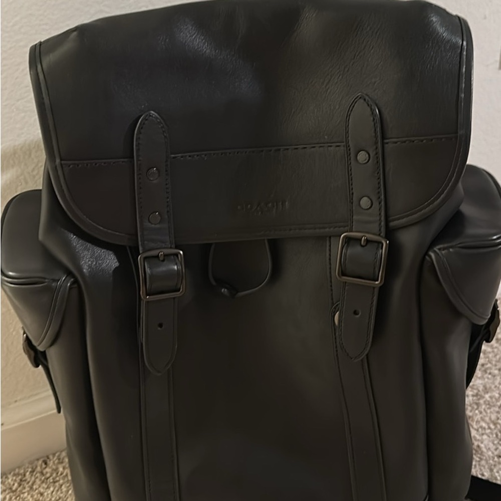 Coach Black Leather Hitch Backpack